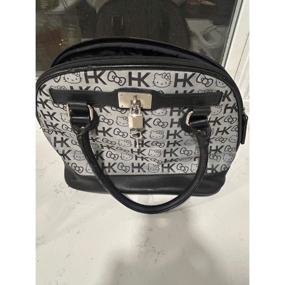 Hello Kitty Loungefly Monogram‎ Bowler Bag Black Grey Handbag with Lock and Key